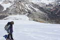 Climber Near The Summit Of Mera With Everest And Makalu In The Distance